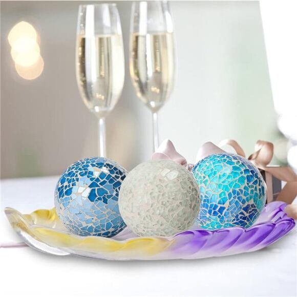 Decorative Ball Set, 6PCS 2.4 Inches Mosaic Glass Orbs Centerpiece Balls Glass - Picture 5 of 6